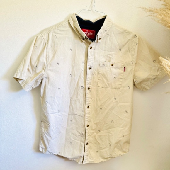 Active Ride Shop - Coffee Cup Button-Up Shirt ☕️ – Tan – Size Large - Picture 1 of 6